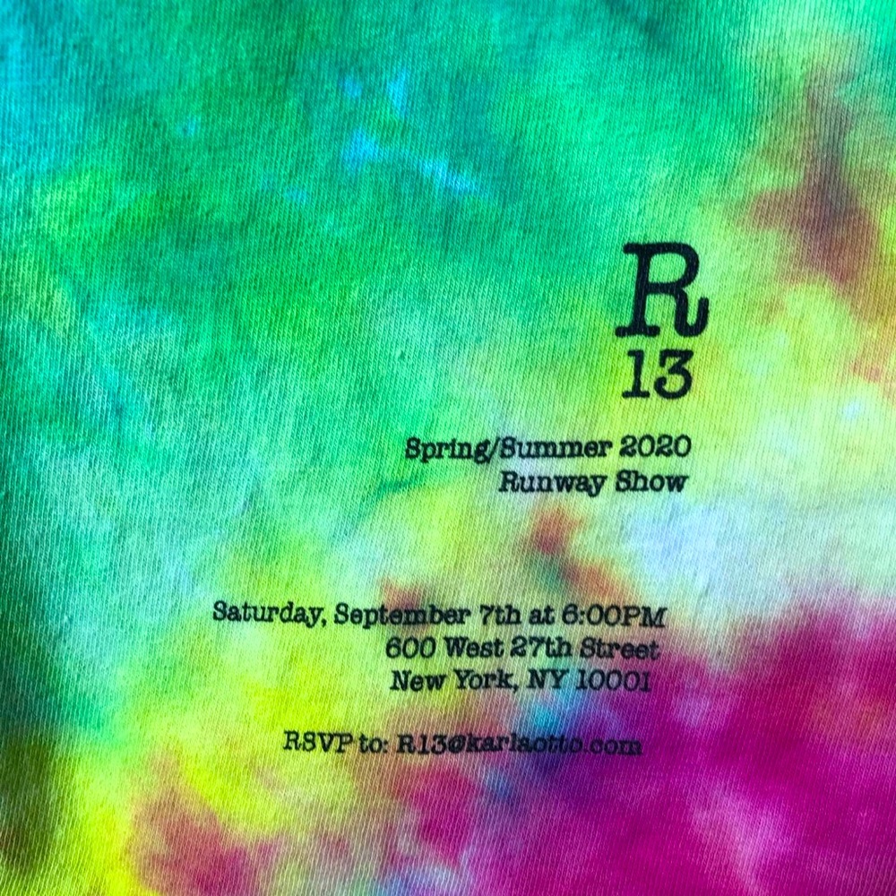 R13 exclusive S/S20 fashion show T-shirt, hand tie dyed by me.